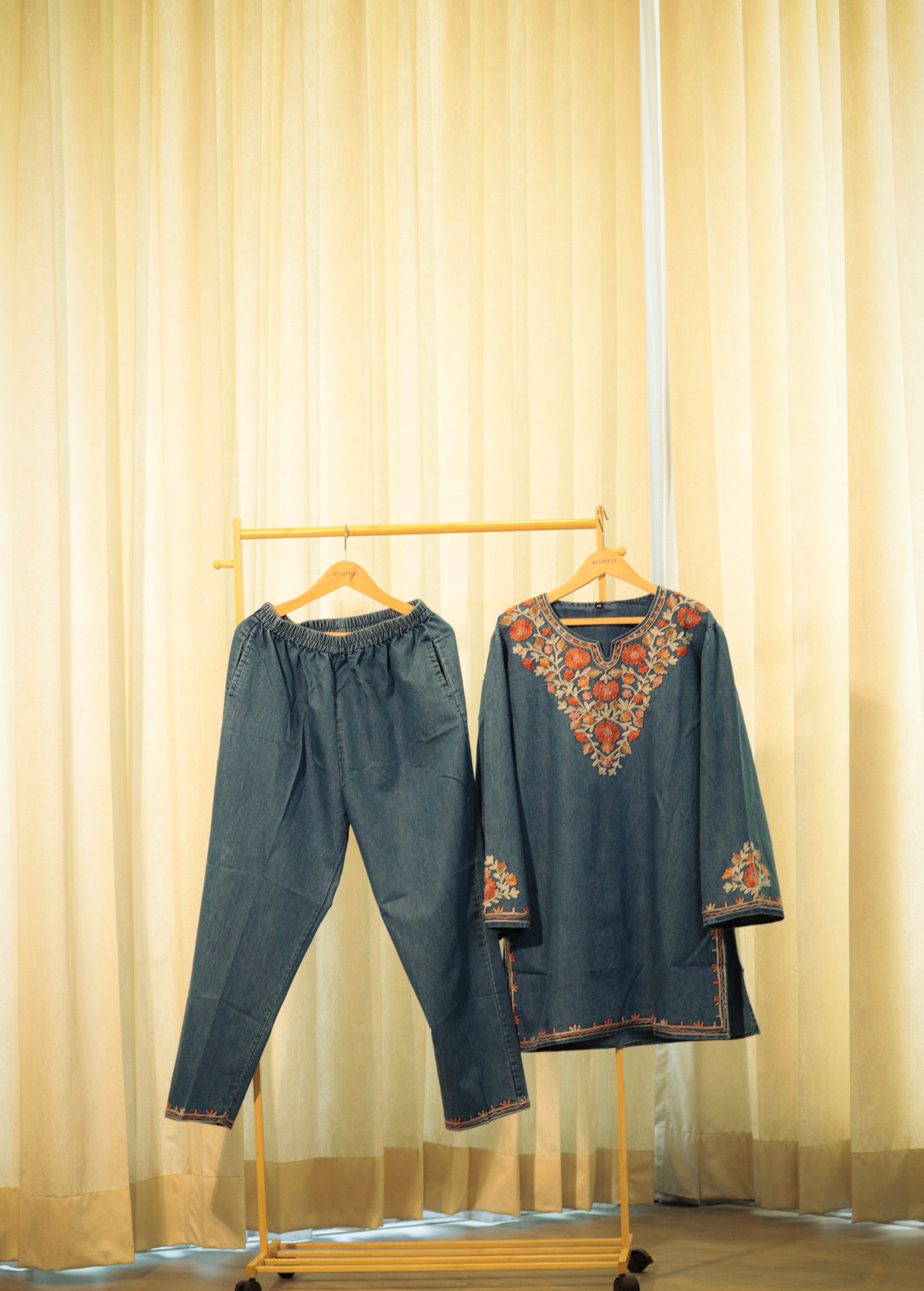 Embroidered Denim-Style Co-ord Set