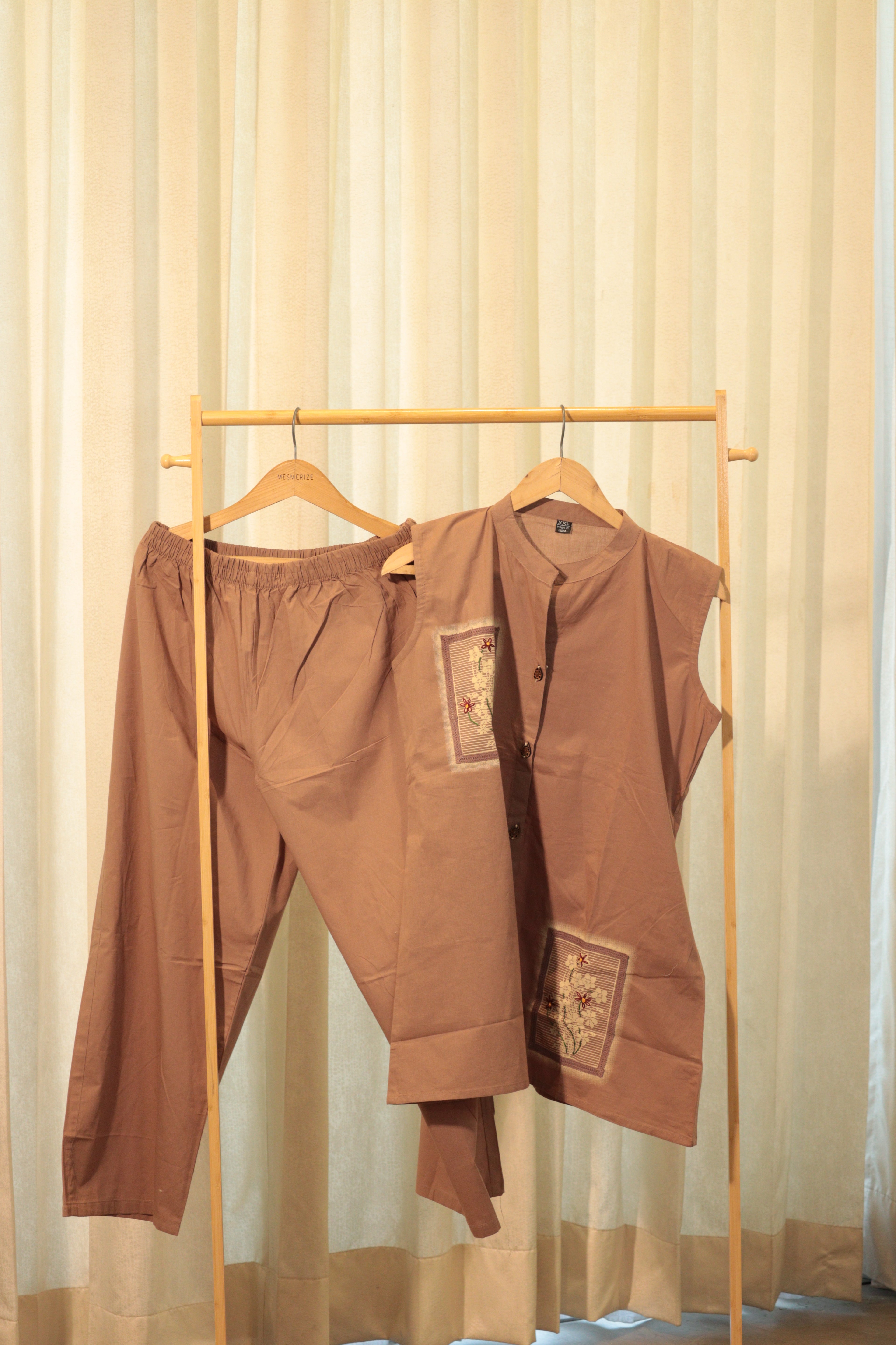 Taupe Orchid Embroidered Two-Piece Set