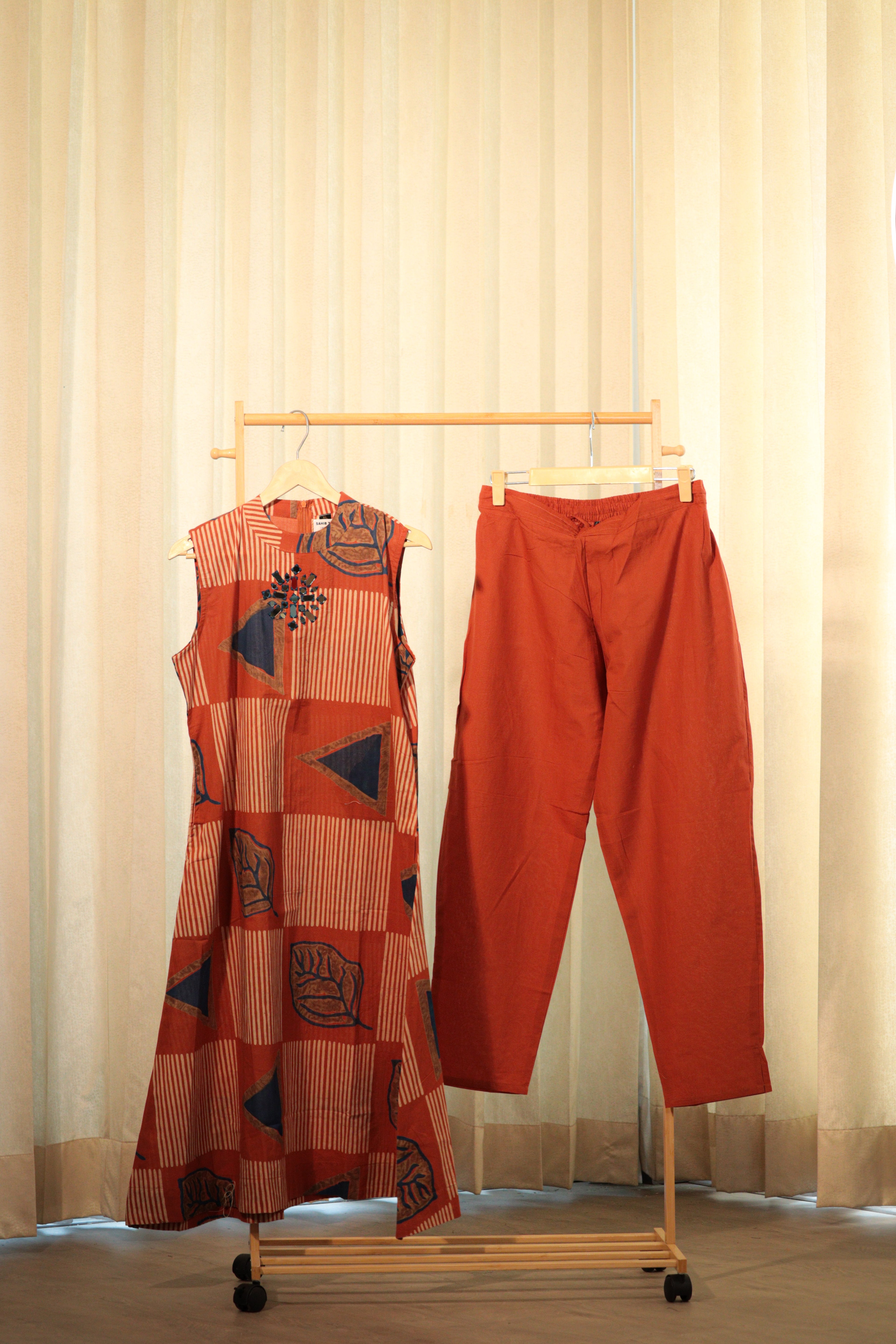 Rust & Indigo Geometric Tunic Set