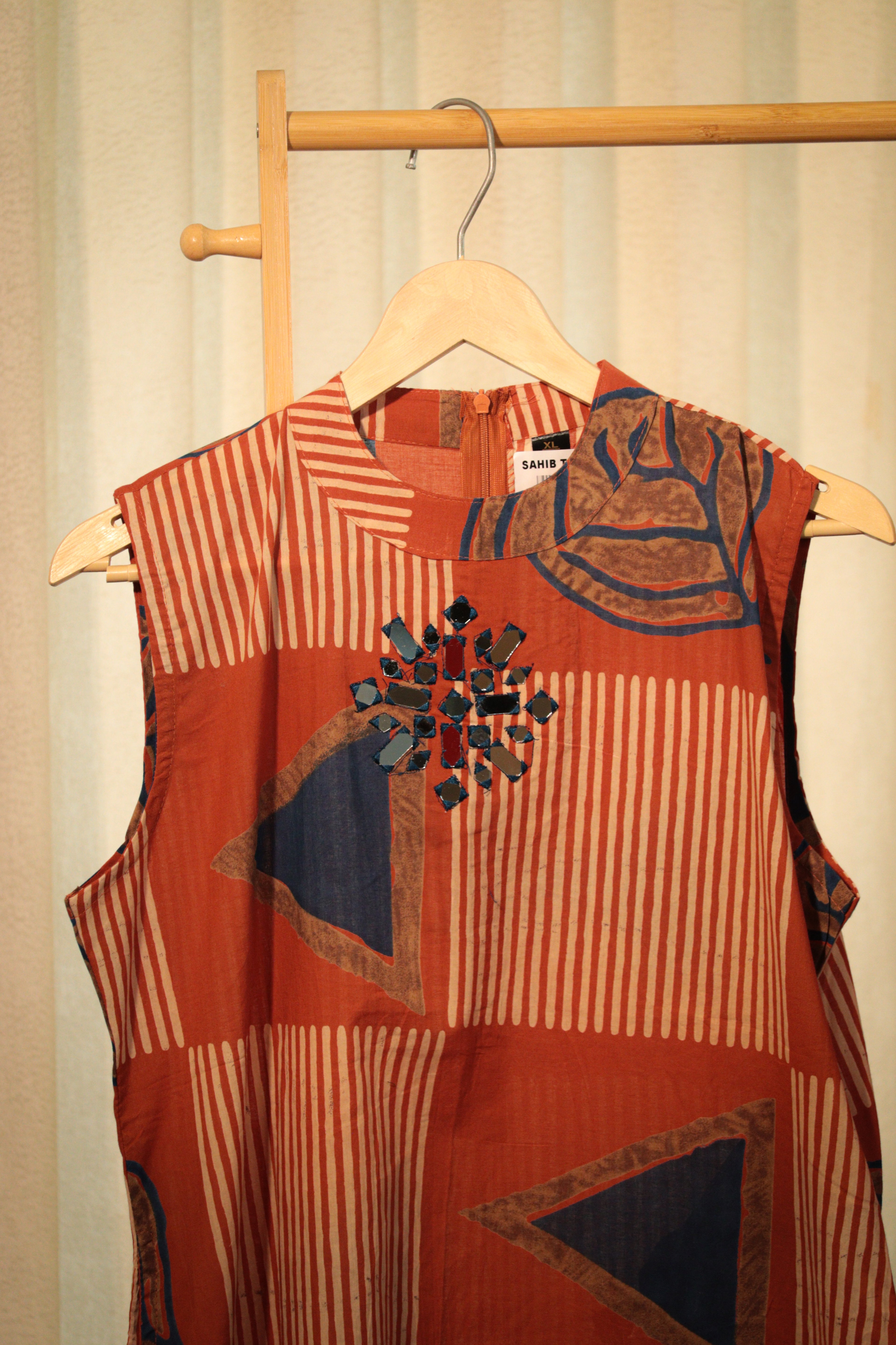 Rust & Indigo Geometric Tunic Set