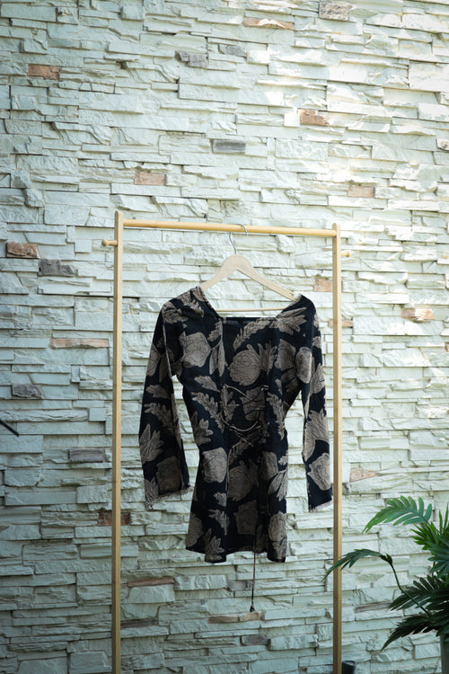 Botanical Lace-Trimmed Bell Sleeve Top