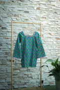 Contrast-Trimmed Floral Bell Sleeve Top