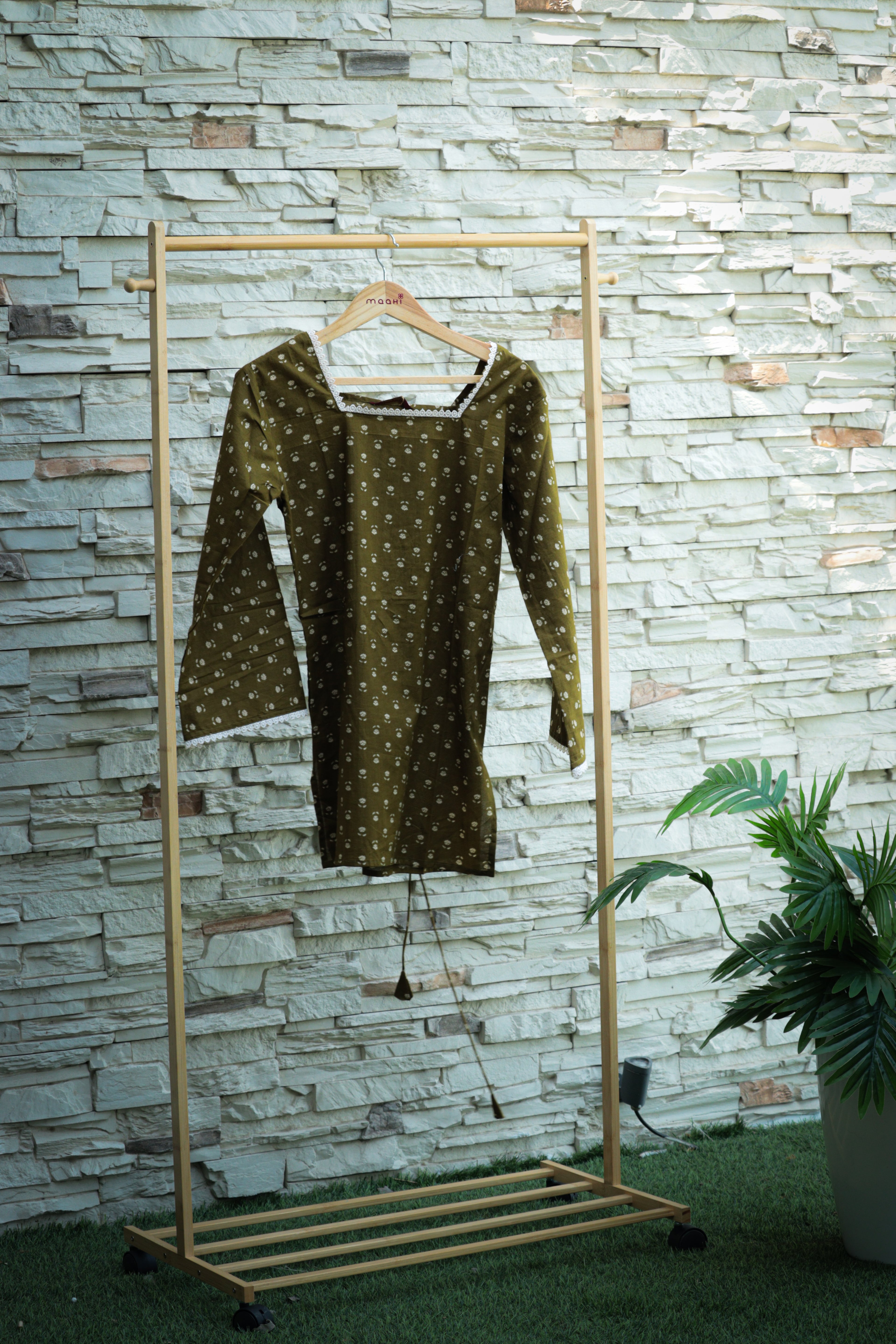 Crochet-Trimmed Printed Bell Sleeve Top
