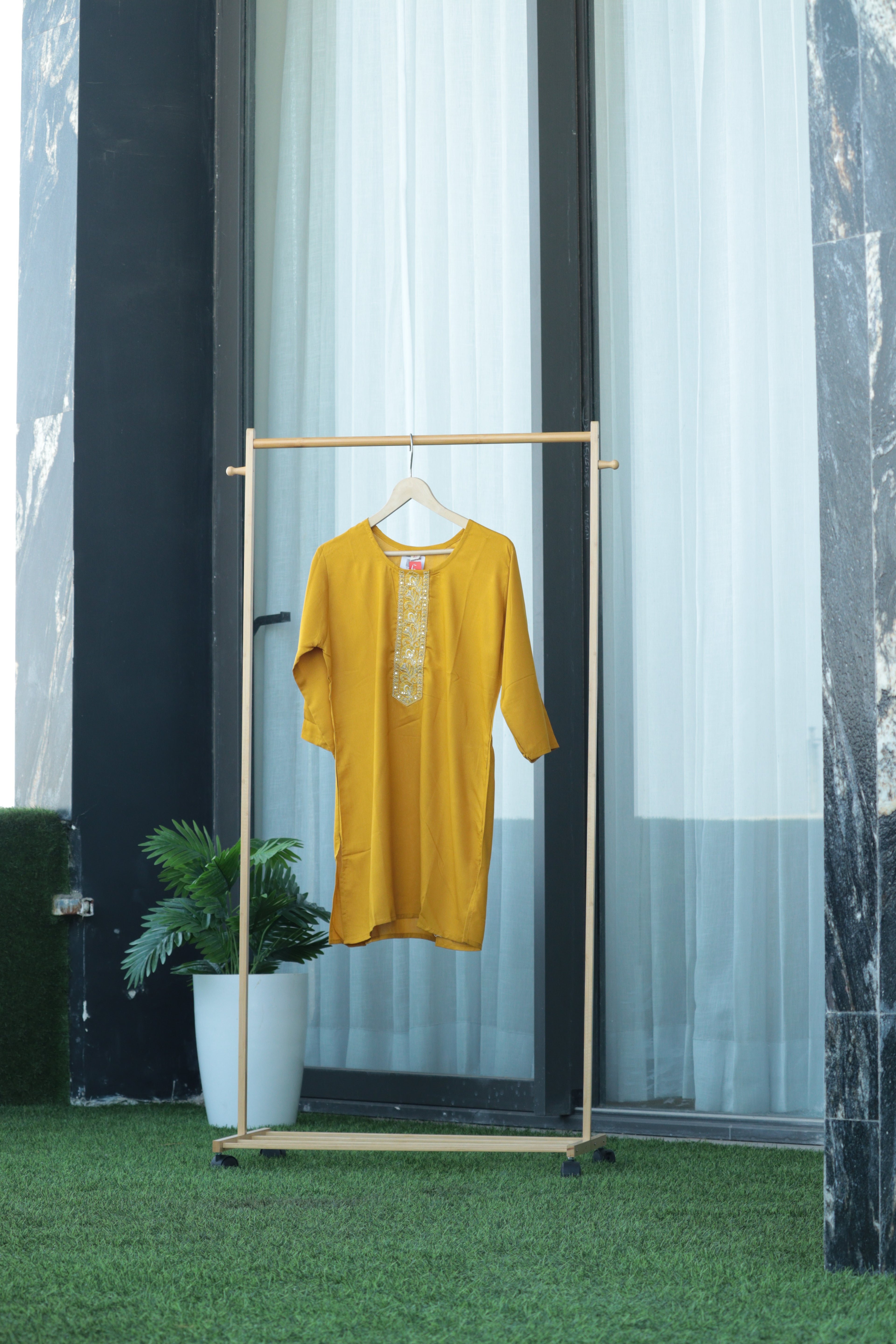 Mustard Radiance Hand-Embroidered Kurti