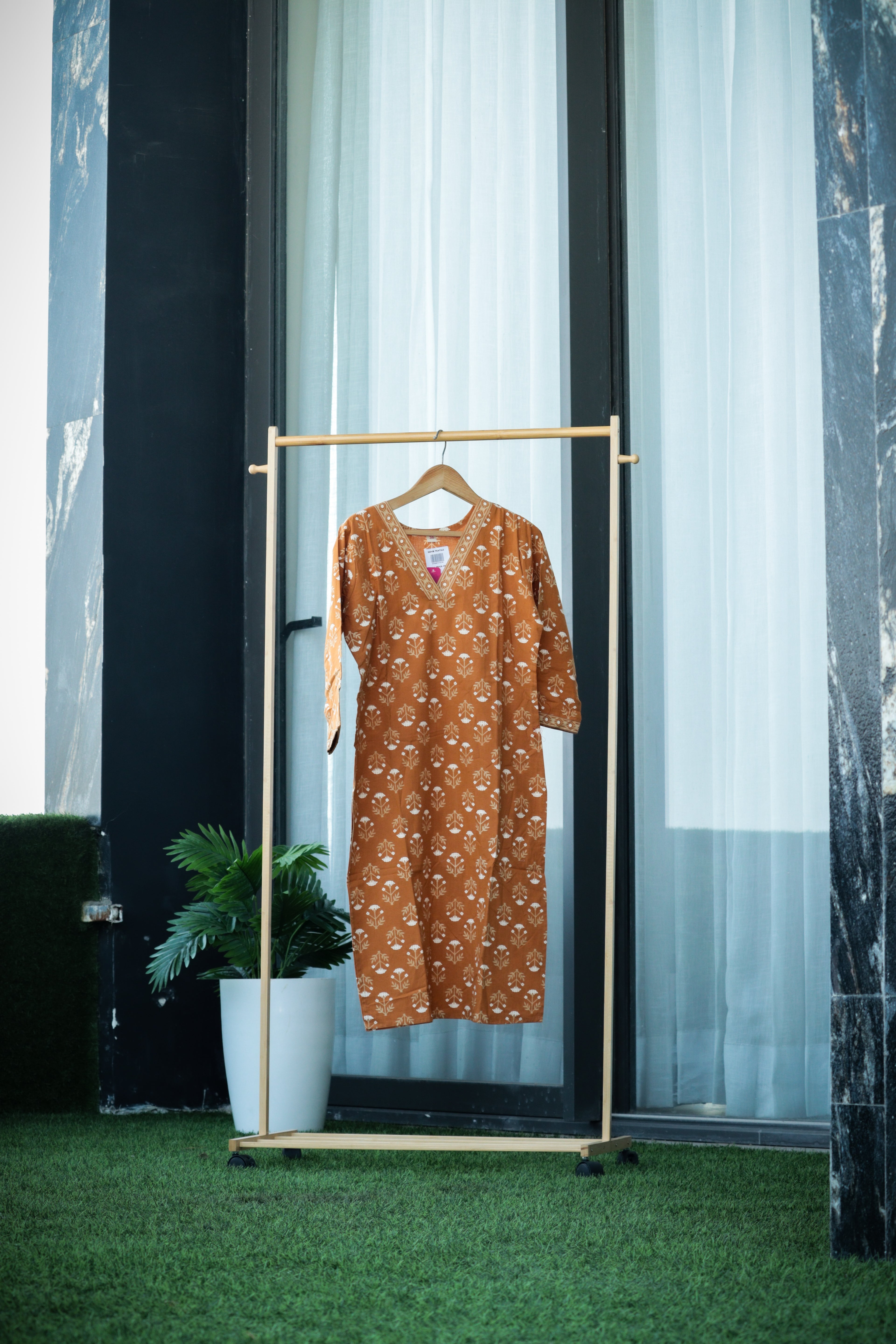 Floral Block-Print Straight Kurti