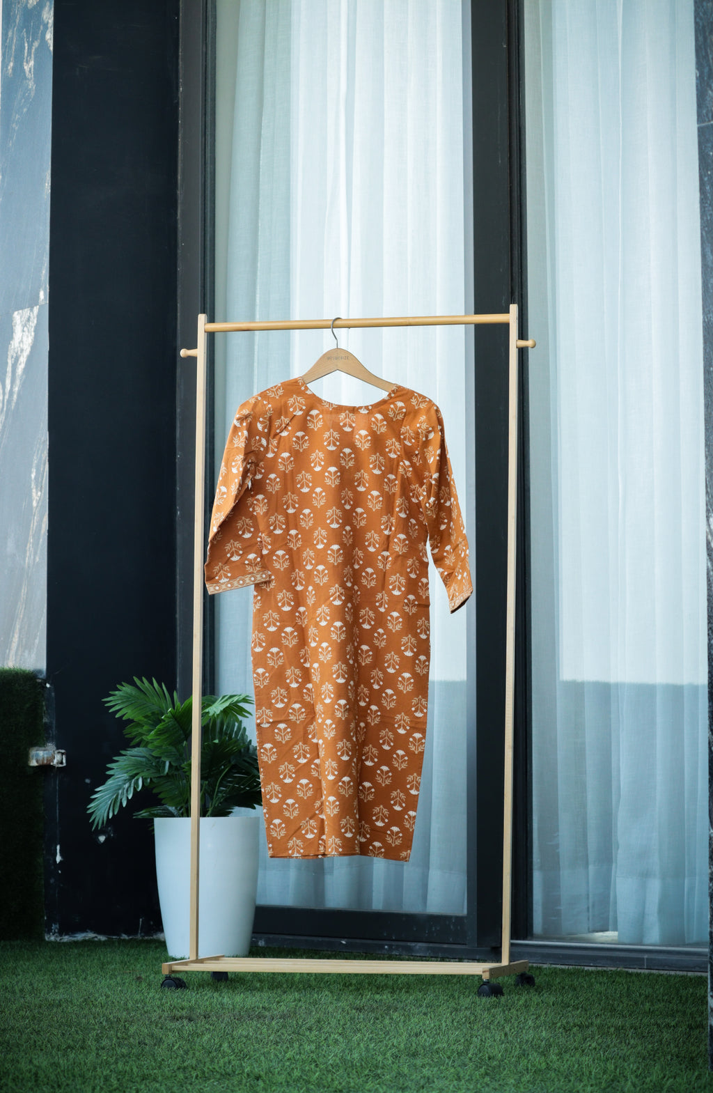 Floral Block-Print Straight Kurti