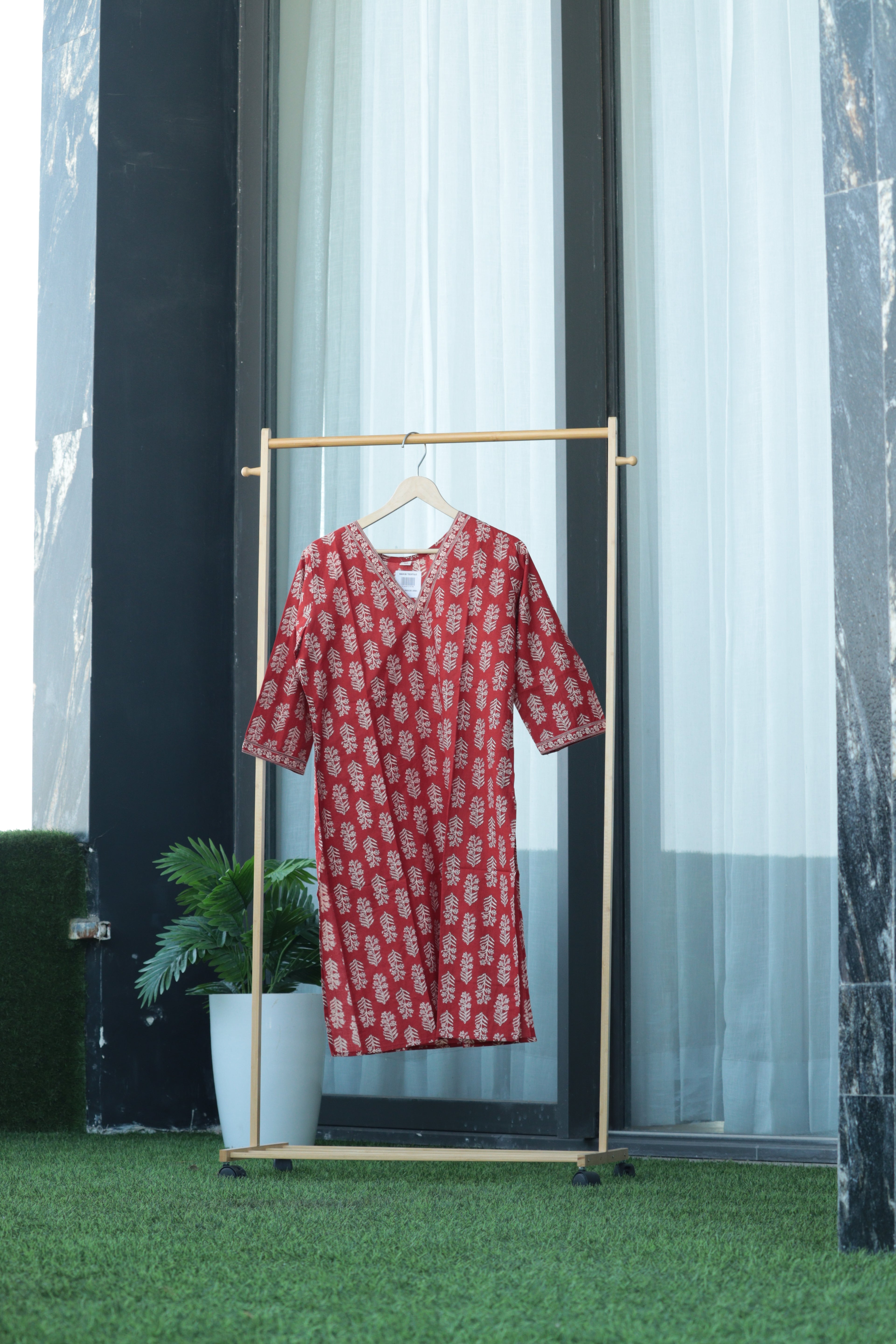 Crimson Rust Boota Block-Print Kurti