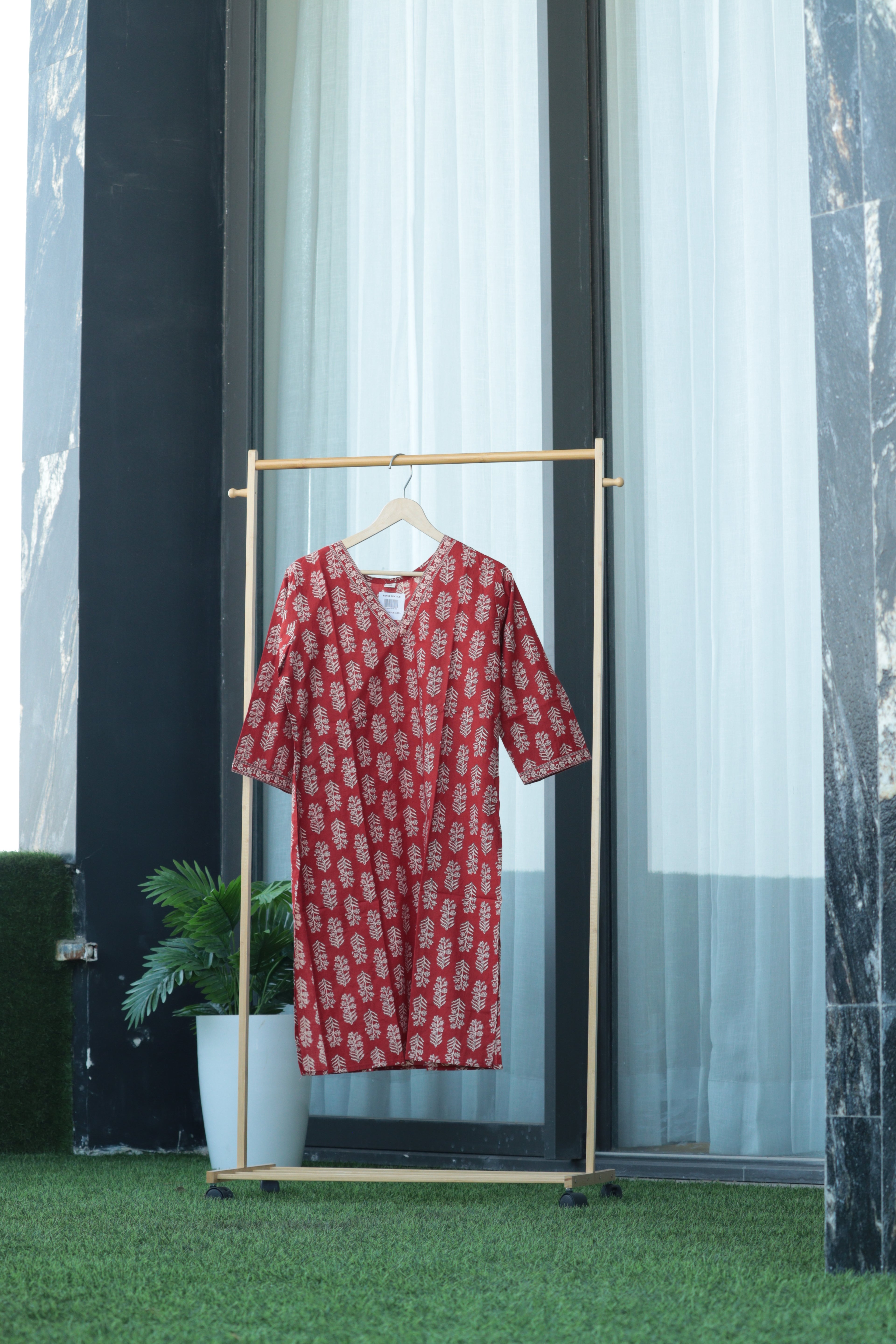 Crimson Rust Boota Block-Print Kurti