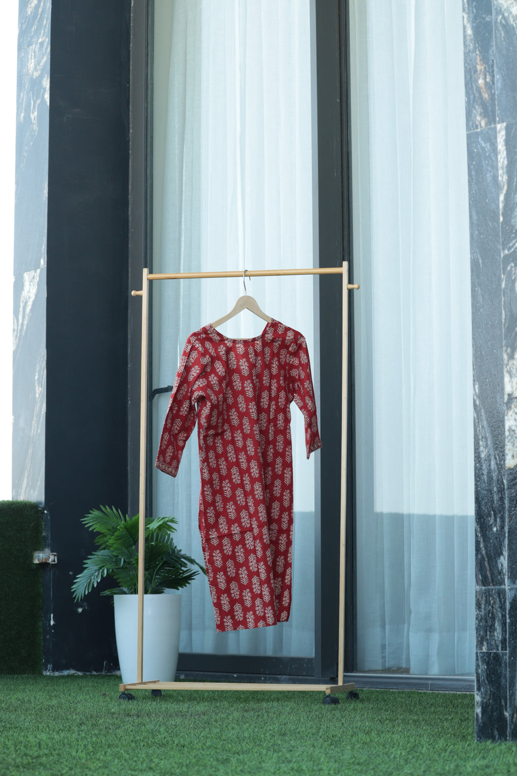 Crimson Rust Boota Block-Print Kurti