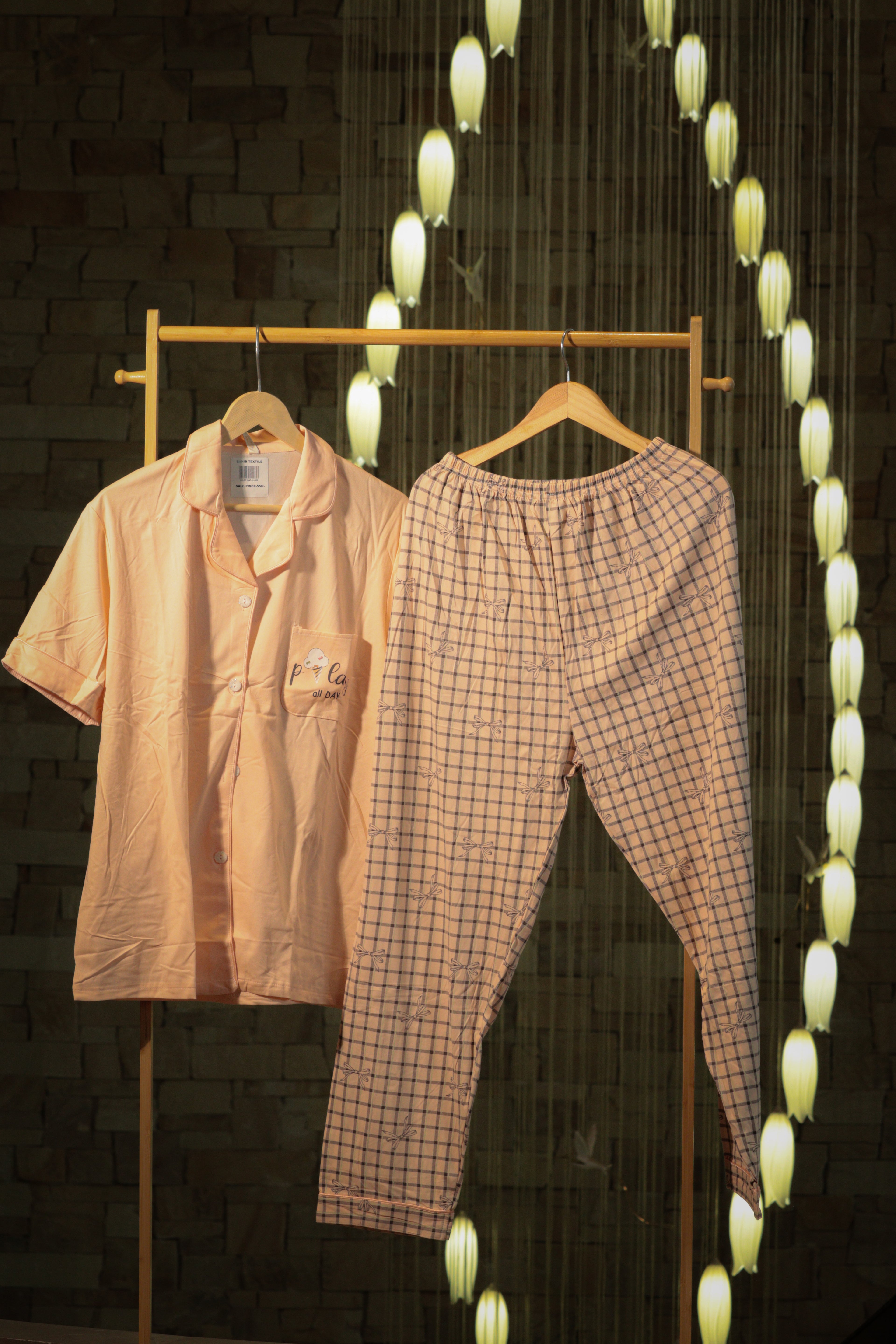 Sweet Scoop Peach Plaid Lounge Set