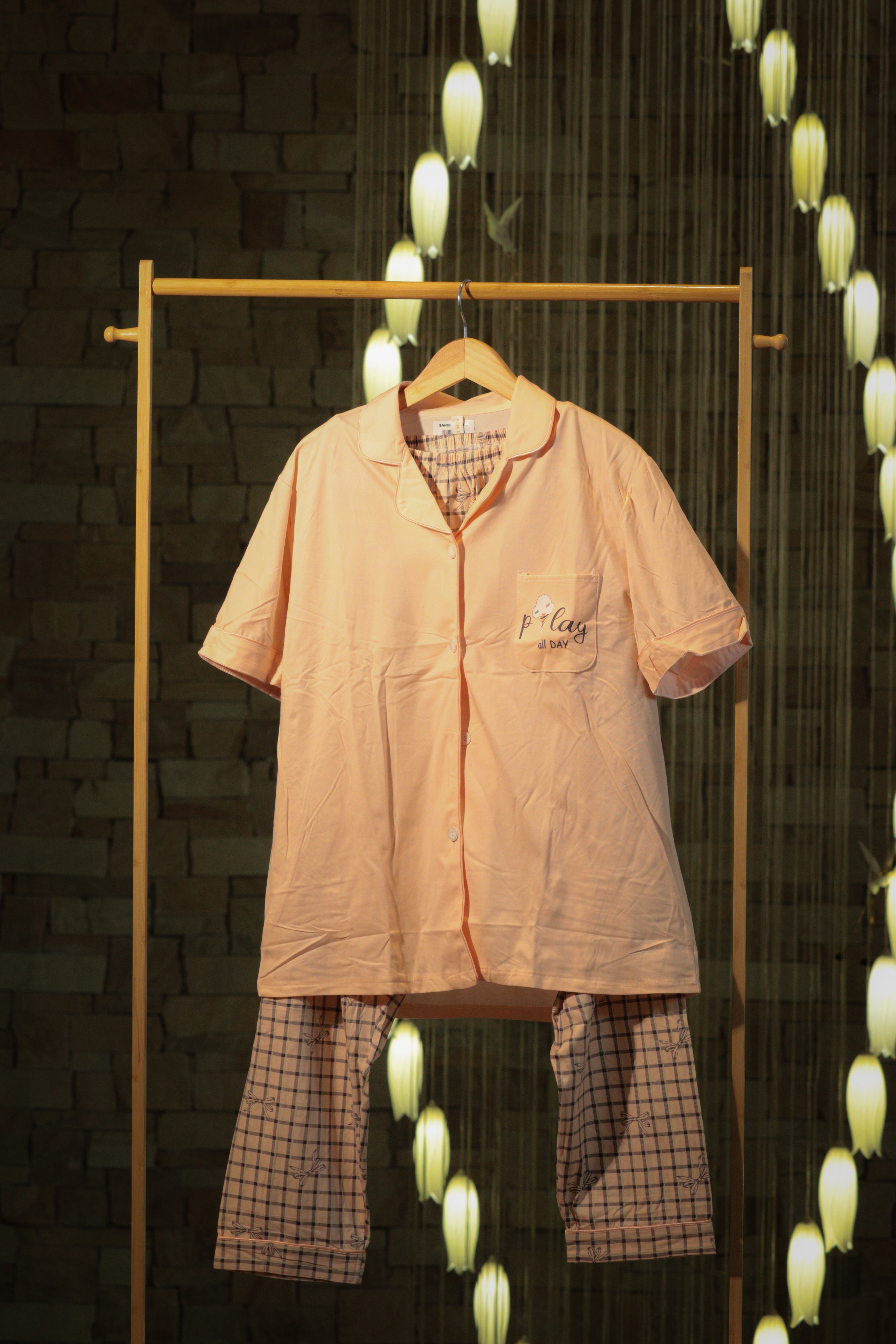 Sweet Scoop Peach Plaid Lounge Set