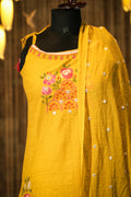 Embroidered Strappy Suit Set with Mirror-Work Dupatta