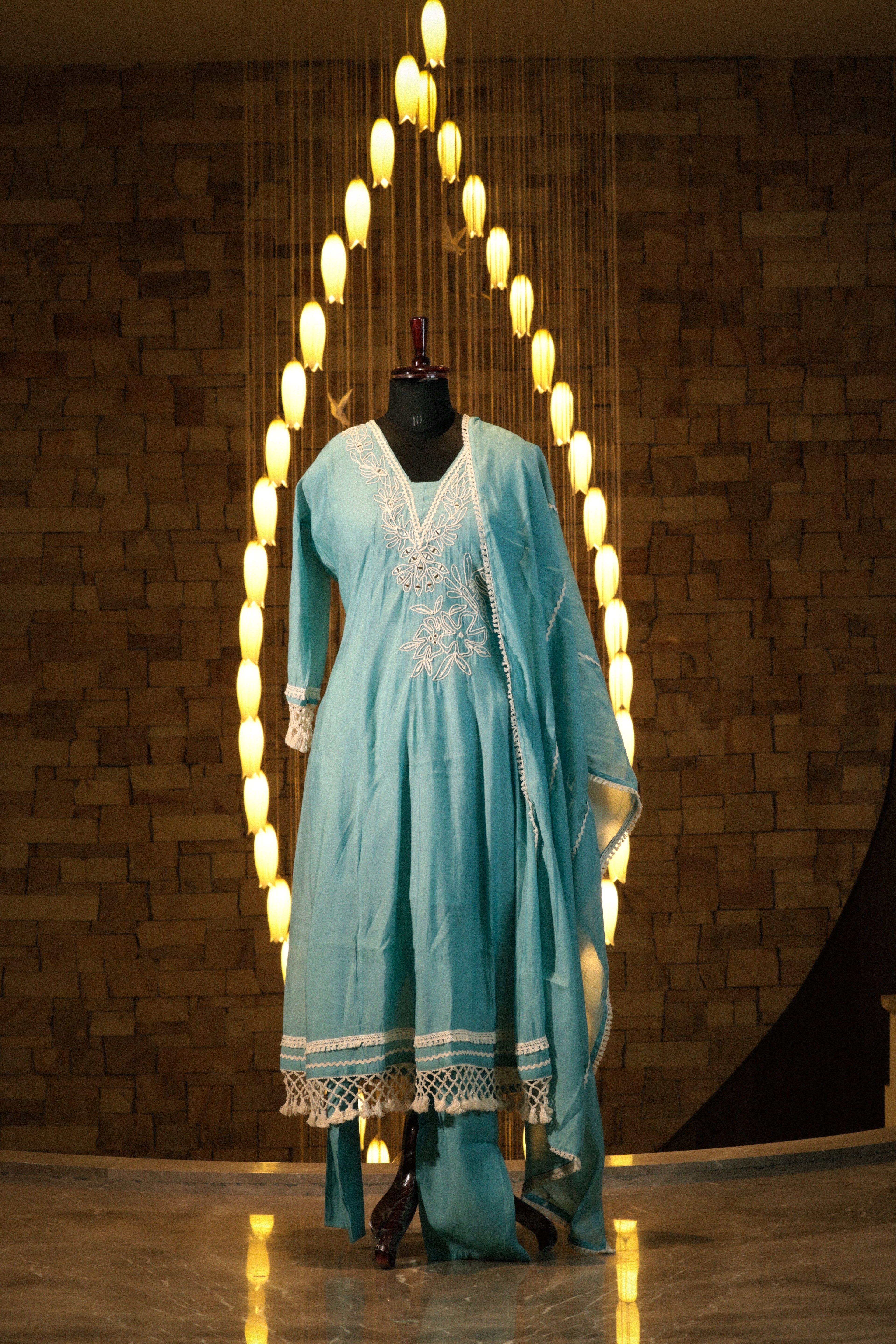 Textured Mirror-Work Suit Set