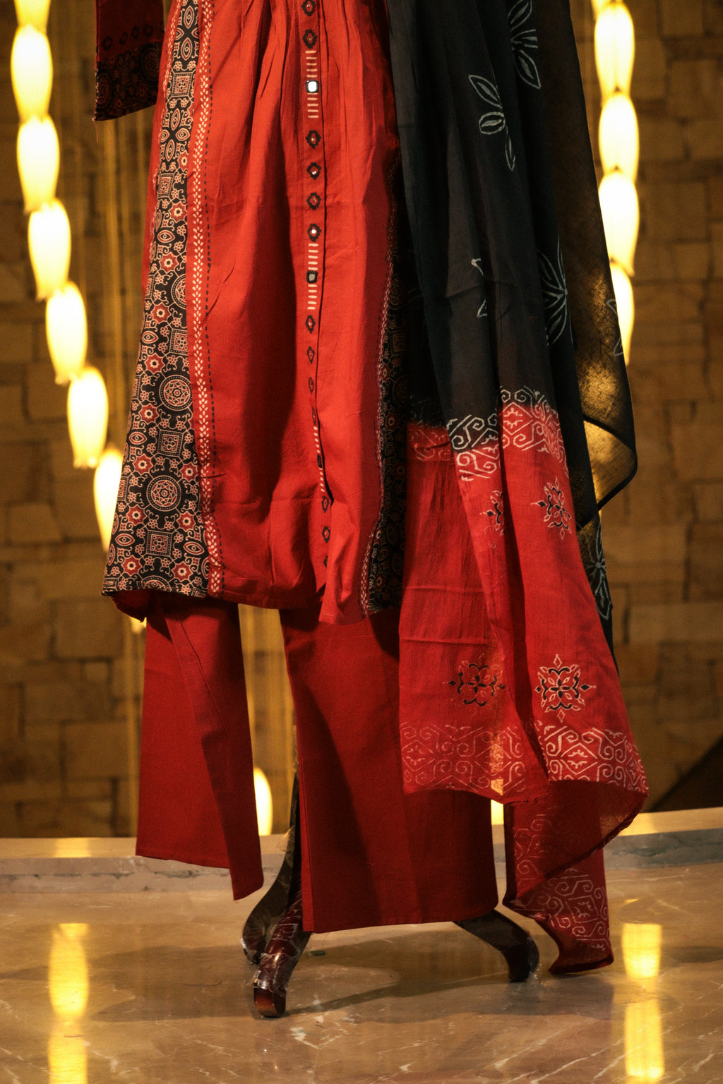 Pleated Pintuck Tunic Set with Bordered Dupatta