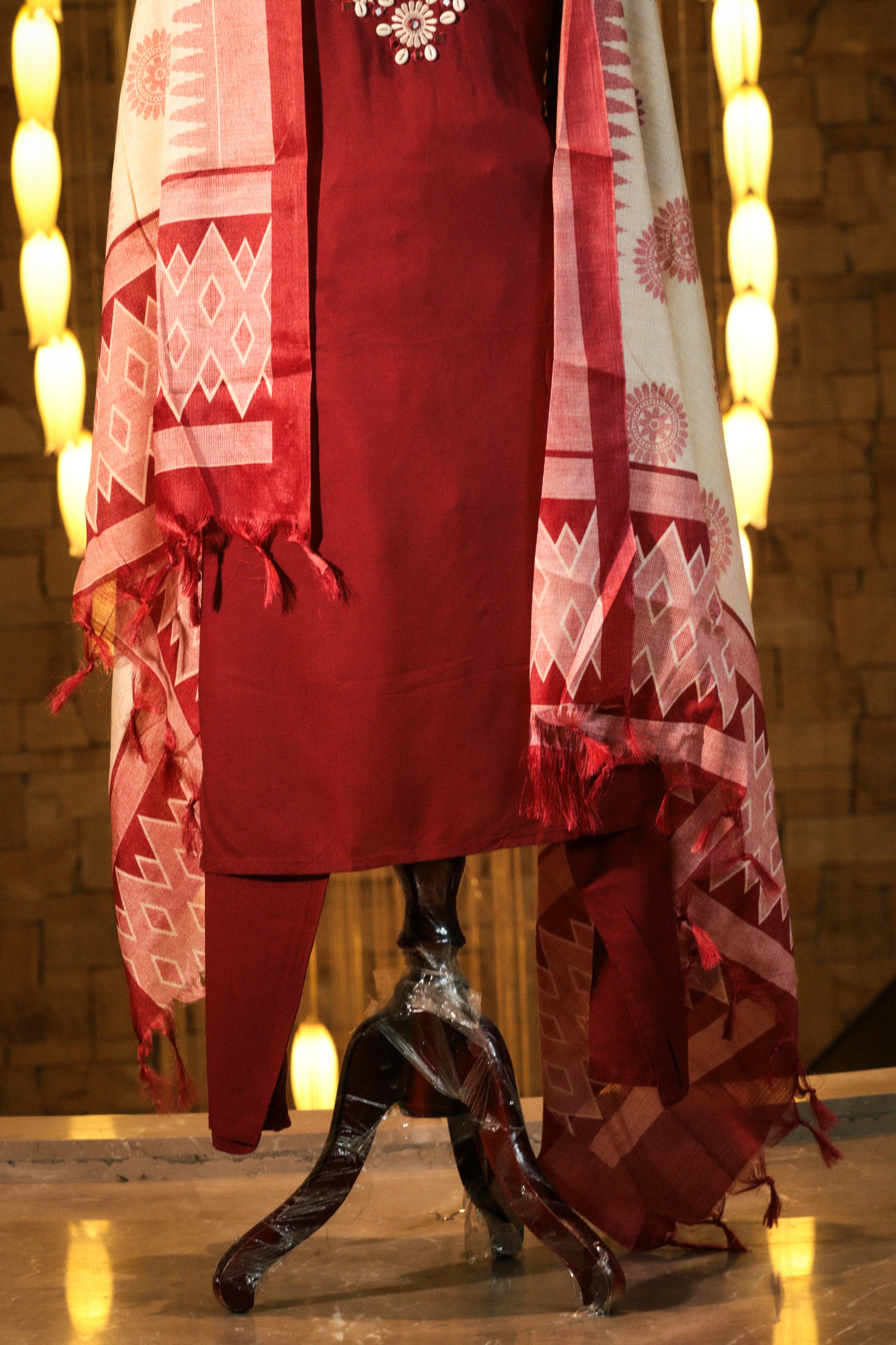 Embroidered Suit Set with Geometric Dupatta