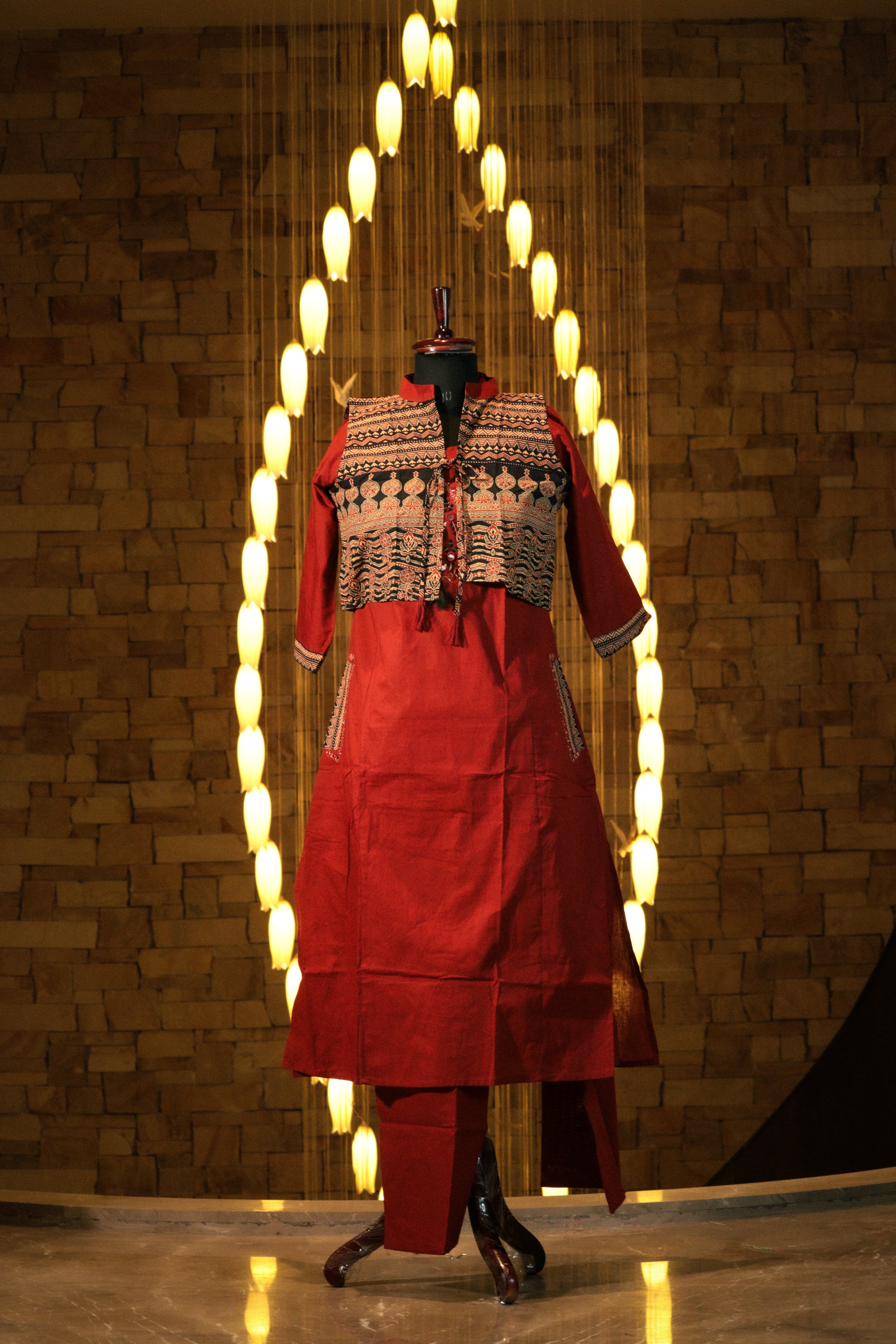 Layered Kurti Set with Artisanal Printed Vest