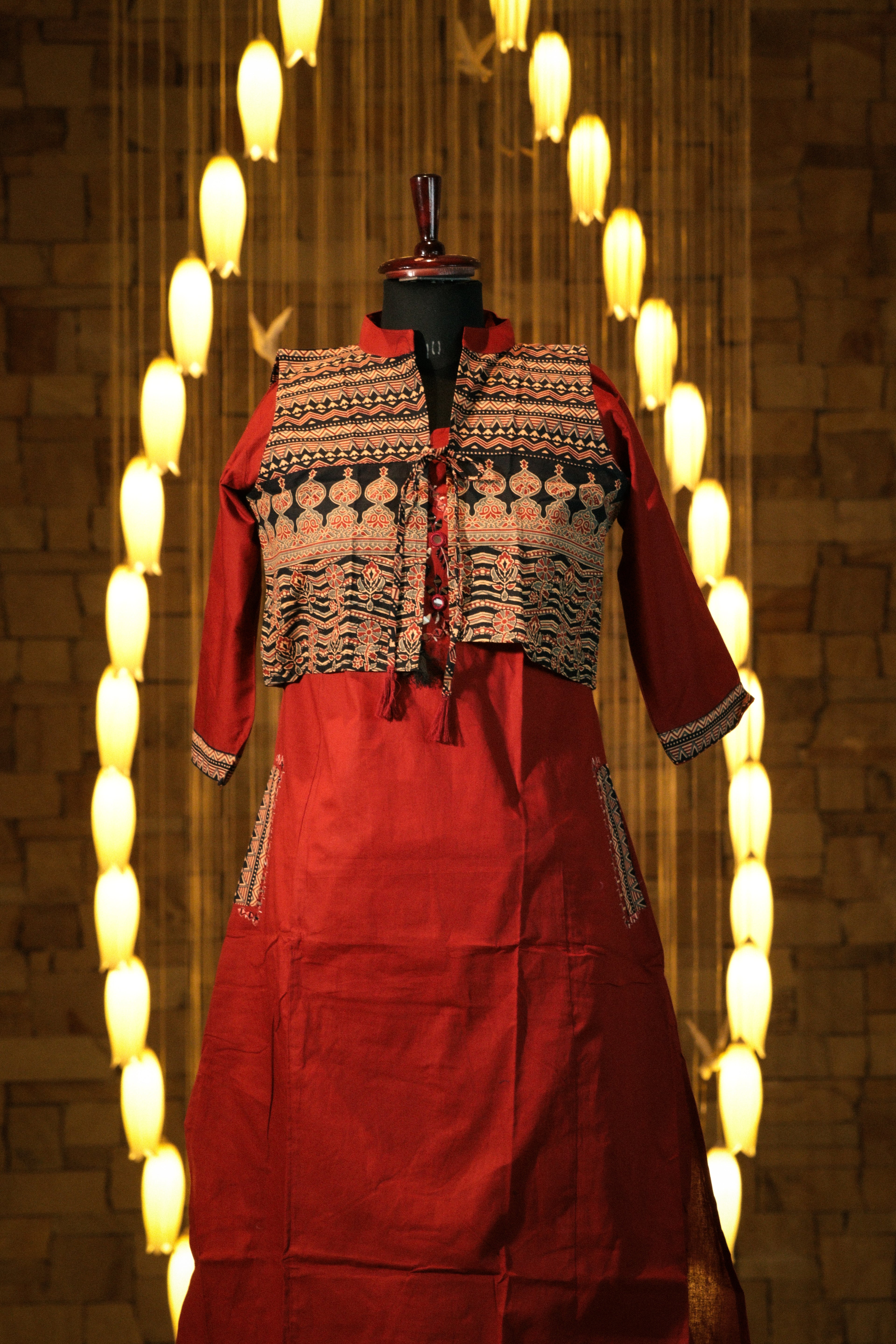 Layered Kurti Set with Artisanal Printed Vest